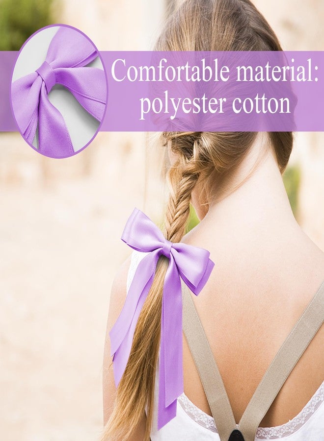 TULOBI 3pcs Light Purple Hair Bow Clip with Long Tail 7.8” Lilac Silky Satin Ribbon Barrettes Hair Bows with Alligator clips for Girls Women Spring Summer Easter Outfit Dress Accessory Gift - Image 3